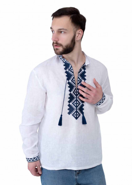 Мужская белая вышиванка из льна
