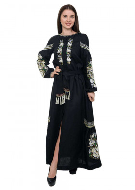 Вышитое платье черное длинное
