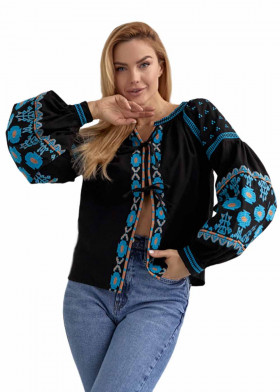 Вышитая блуза-накидка черная
