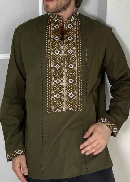 Вышиванка мужская зеленая