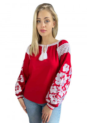 Вышиванка женская красная Конвалия