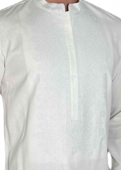 Мужская вышиванка белая по белому