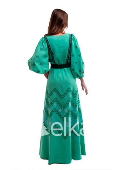 Платье вышиванка зеленое