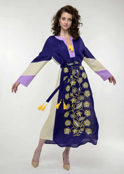 Вышитое платье Луга фиолет