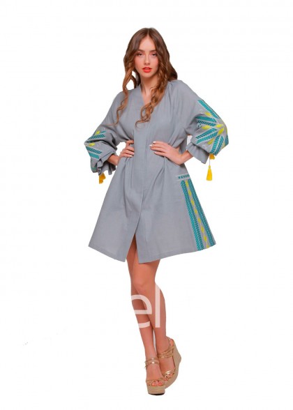Платье вышиванка Сияние серое