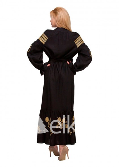 Чёрное платье вышиванка Восточный сад