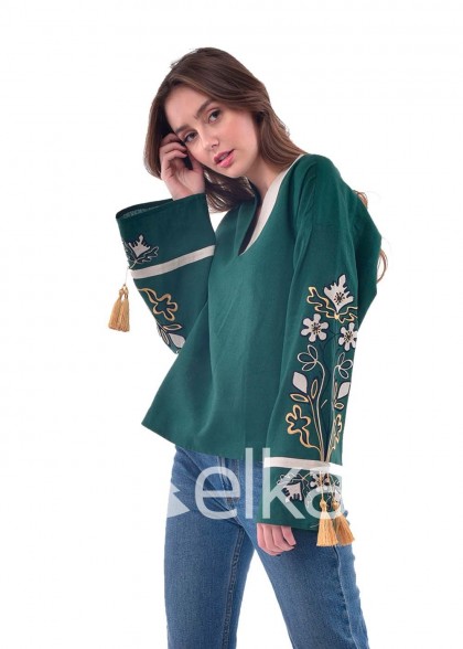 Female dark green embroidered shirt
