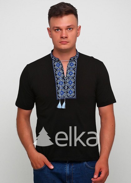 Мужская вышитая футболка черная Ромбы