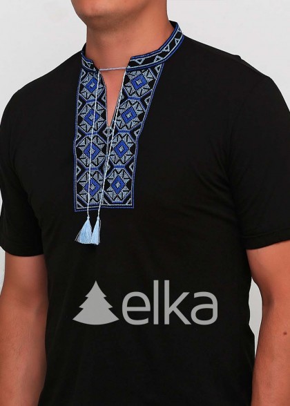 Мужская вышитая футболка черная Ромбы