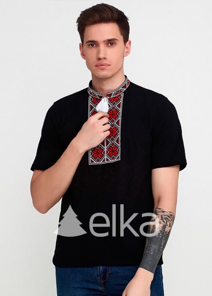 Мужская вышитая футболка Народная черная