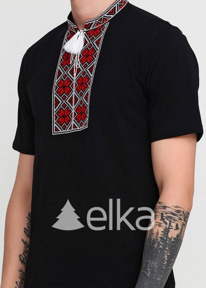 Мужская вышитая футболка Народная черная
