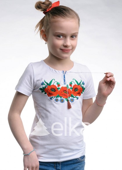 Embroidered T-shirt Poppy field
