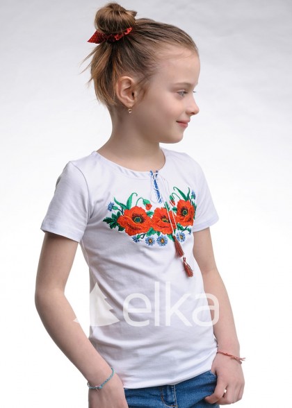 Embroidered T-shirt Poppy field