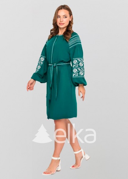 Green embroidered dress Broken branch