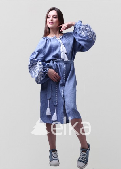 Платье вышиванка джинс