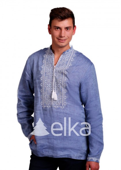 Мужская вышиванка льняная джинс