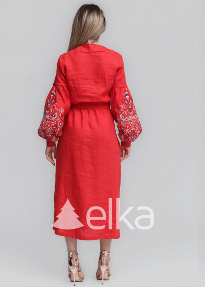 Платье вышиванка коралловое