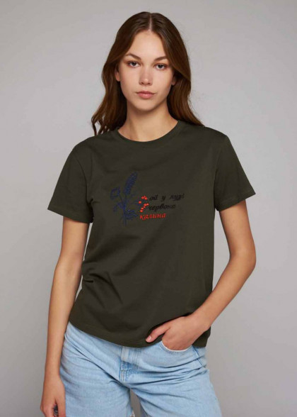 Женская патриотическая футболка хаки