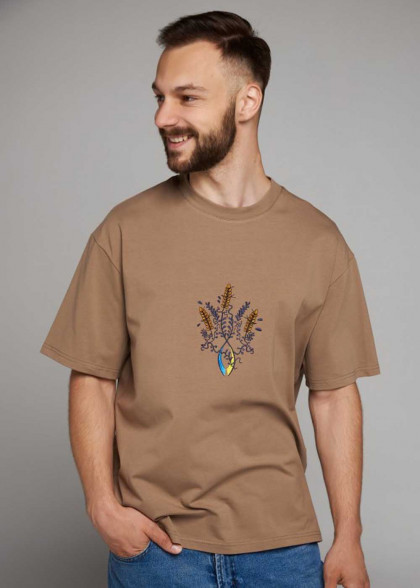 Футболка вышиванка Герб Украины бежевая