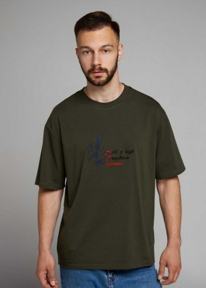 Мужская вышитая футболка хаки