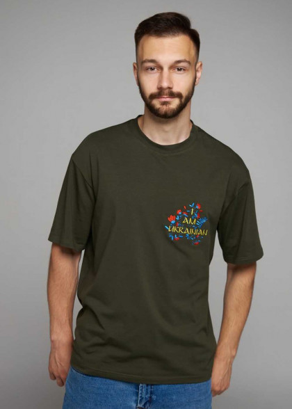 Вышитая футболка Я Украинец хаки