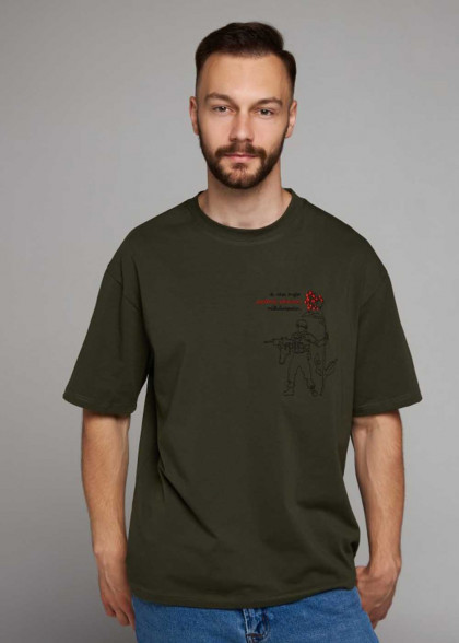 Вышитая футболка хаки Красная калина