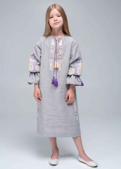 Gray embroidered dress for kids