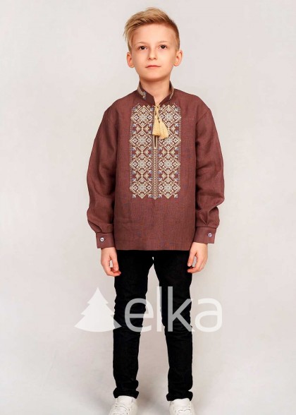 Дитяча вишиванка для хлопчика коричнева