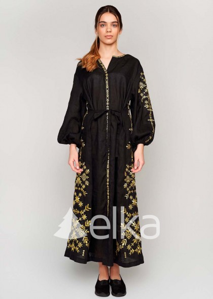 Платье вышиванка черное длинное