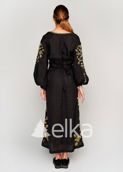 Платье вышиванка черное длинное