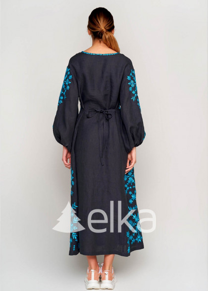 Платье вышиванка серое