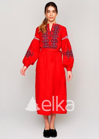Платье вышиванка красное