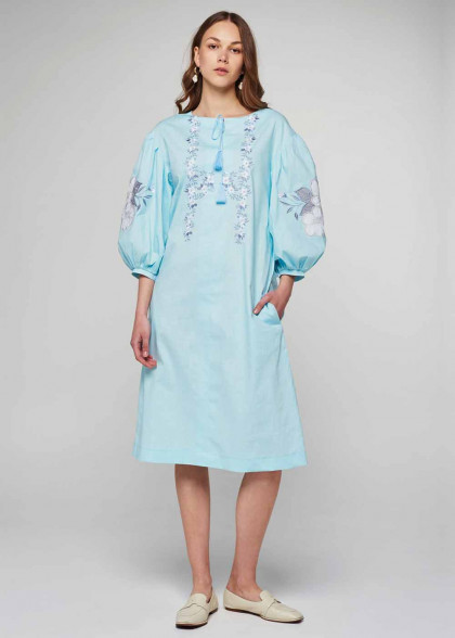 Women's embroidered blue dress