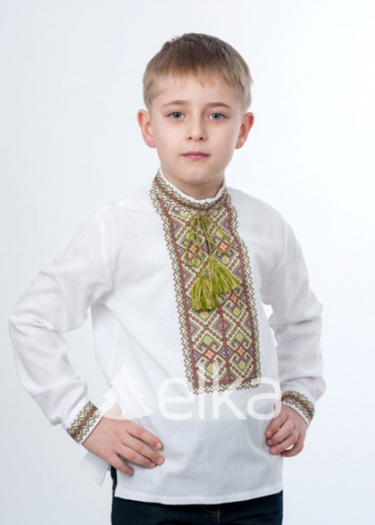 Дитяча вишиванка зелений орнамент