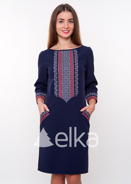 Платье вышиванка синее