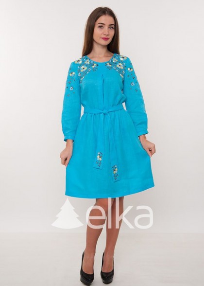 Платье вышиванка бирюзовое