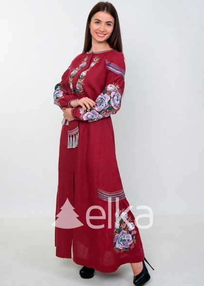 Платье вышиванка бордо