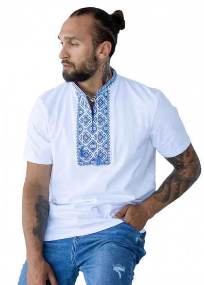 Вышитая футболка Атаманская голубая