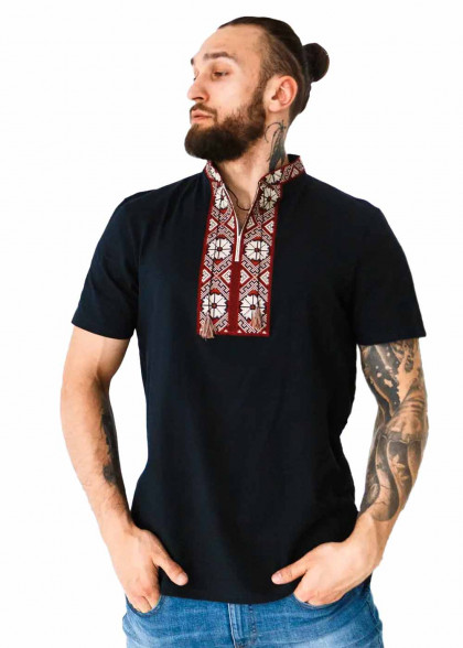 Вышитая футболка Гуцульская вишневая