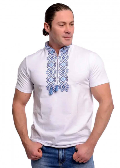 Вышитая футболка Гетьман голубая