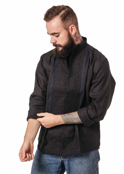 Black embroidered shirt for men Synevyr