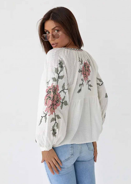 Cape blouse with rose embroidery