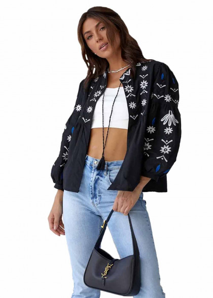 Black embroidered cape shirt