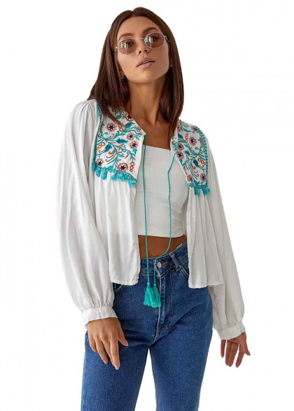 Вышитая блуза-накидка Цветочная