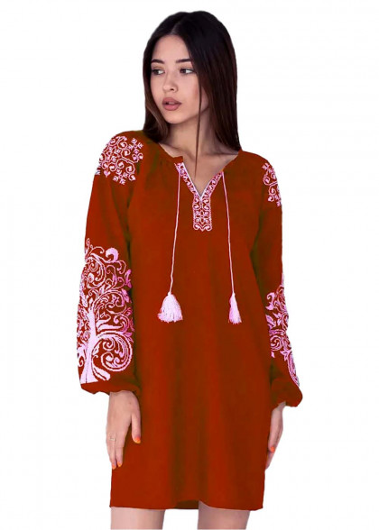 Embroidered dress Tree of life red