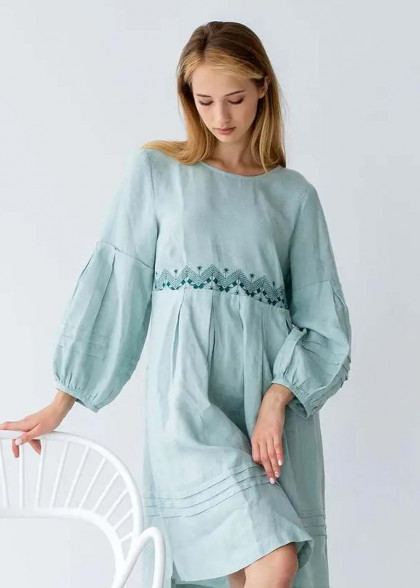 Вышитое платье Майра бирюза