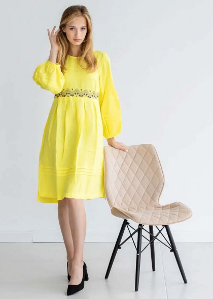 Вышитое платье Майра желтое