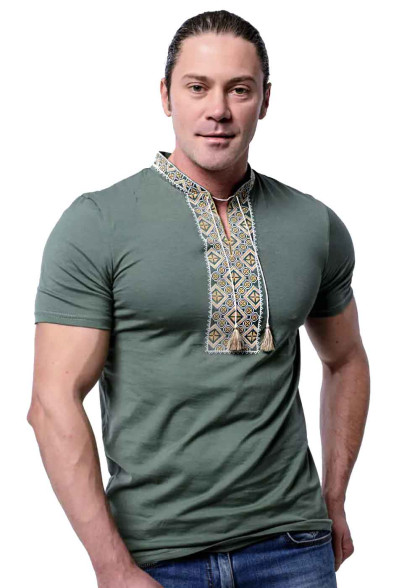 Вышитая футболка Казацкая зеленая