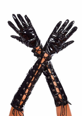 Лакированные перчатки на шнуровке