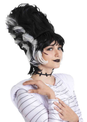 Черный парик с белыми прядями